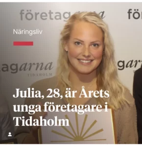 Intervju om Julia Staf, Årets unga företagare 2023. Näringslivet Tidaholm